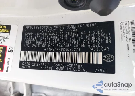 2024 Toyota Camry Trd V6 z USA, uszkodzony, nr VIN 4T1KZ1AK8RU093274